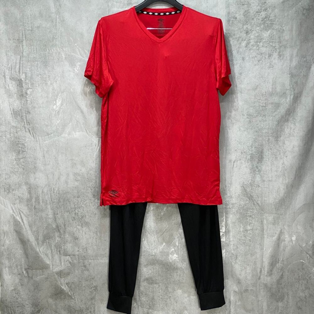 UMBRO Men's Red/Black 2-Piece V-Neck Stretch Lightweight Lounge Sleepwear SZ M